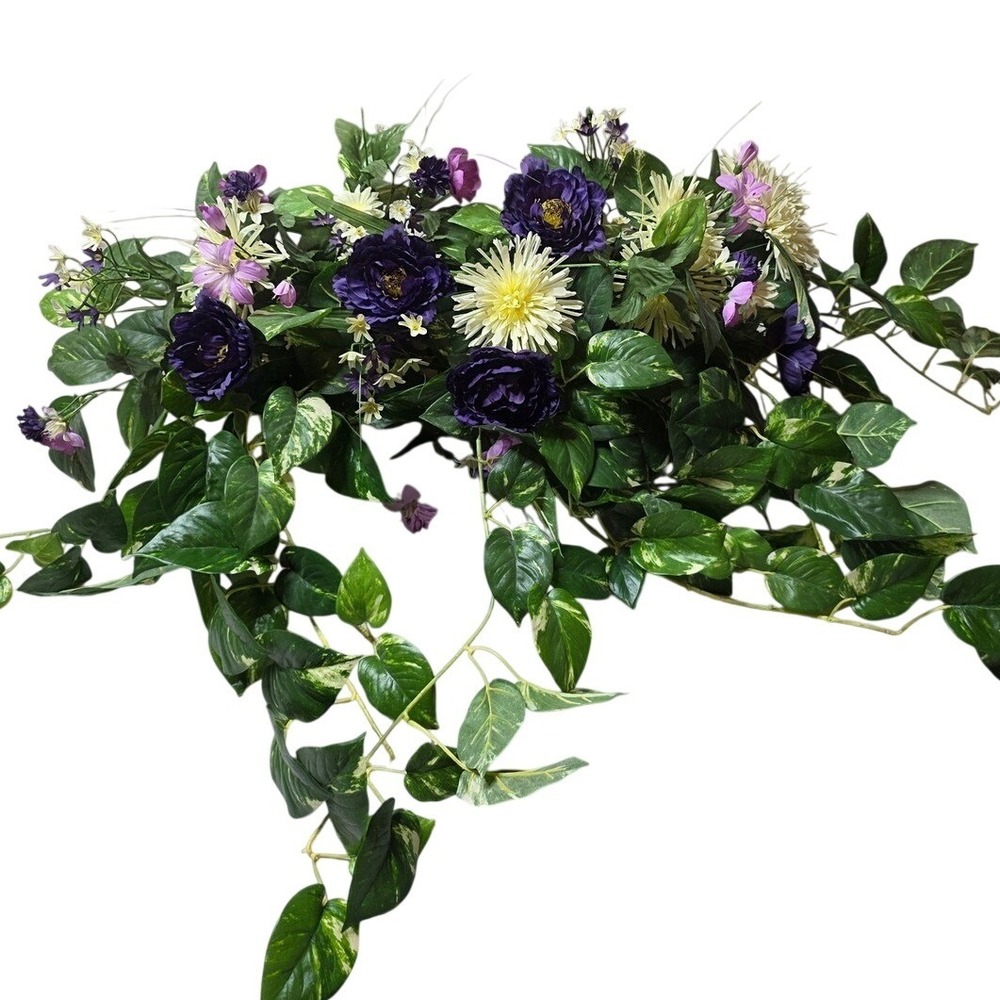 Silk Purple Peony Cream Chrysanthemum Floral Arrangement in Wicker Basket 35in
